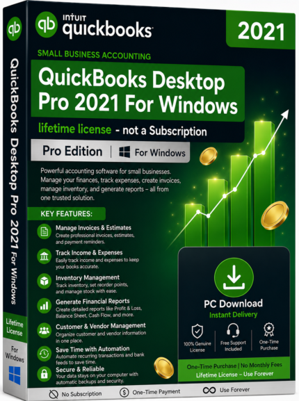 Quickbooks desktop Pro 2021 for windows– lifetime license – not a Subscription