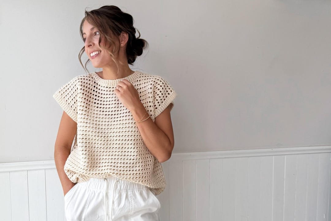 il_1080xN.7221020752_iz5k Cream open-weave rattan-style crochet top with short sleeves